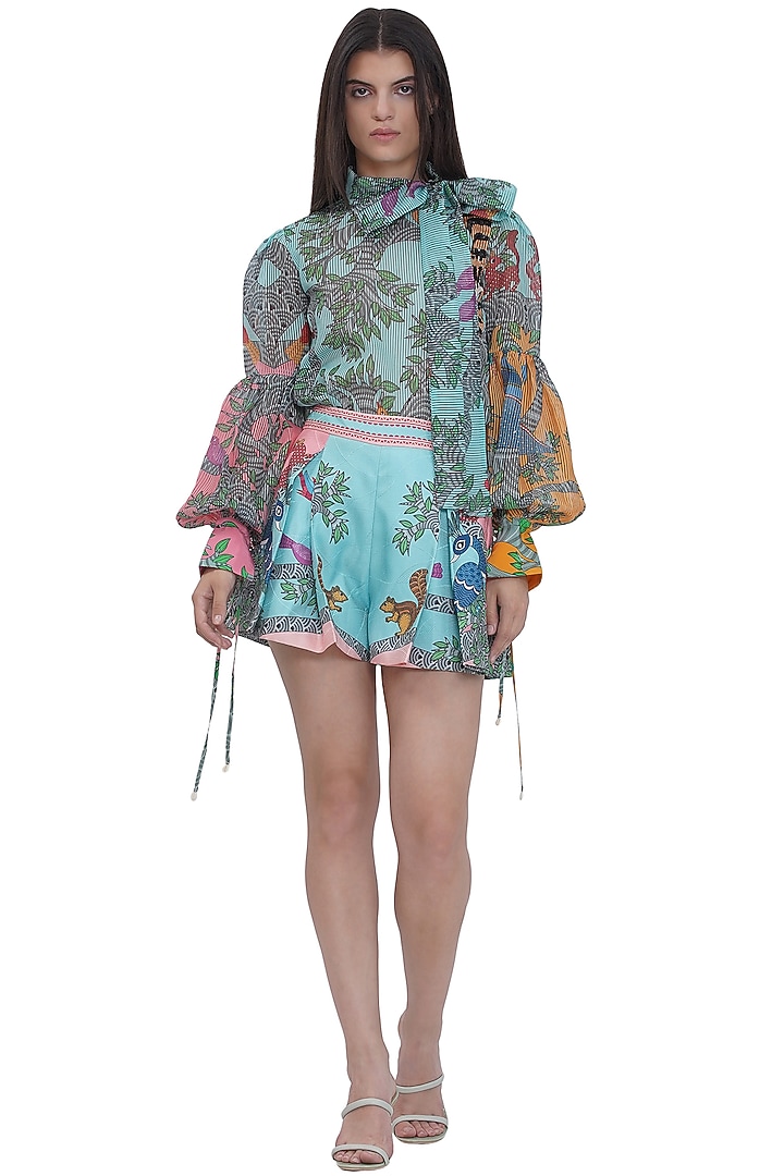 Multi-Colored Stripe Textured Organza Sequins Embroidered Top by Limerick By Abirr N' Nanki at Pernia's Pop Up Shop