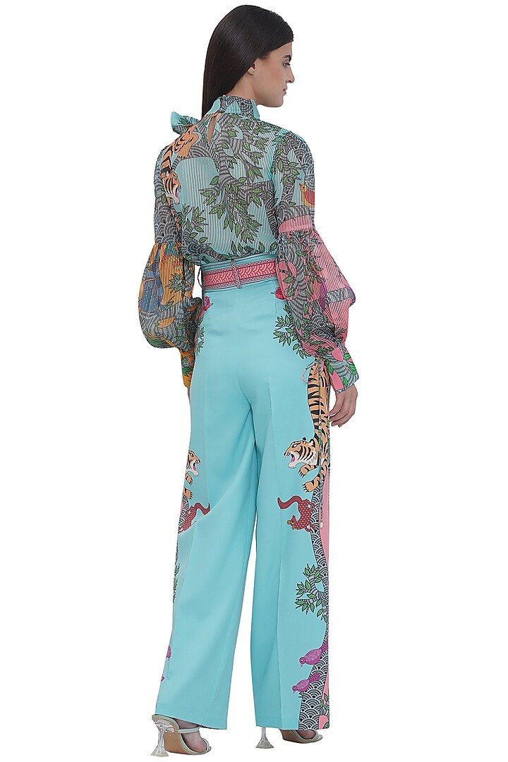 Multi-Colored Brushed Crepe Printed Trousers With Belt by Limerick By Abirr N' Nanki at Pernia's Pop Up Shop