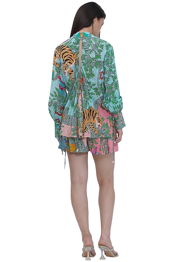 Multi-Colored Crepe Printed Cinched Shirt by Limerick By Abirr N' Nanki at Pernia's Pop Up Shop