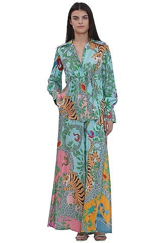 Multi-Colored Crepe Printed Flared Trousers by Limerick By Abirr N' Nanki