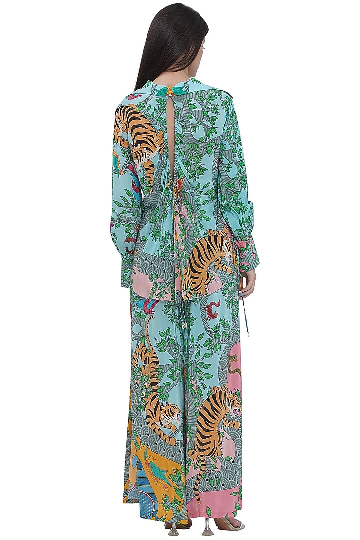Multi-Colored Crepe Printed Flared Trousers by Limerick By Abirr N' Nanki at Pernia's Pop Up Shop