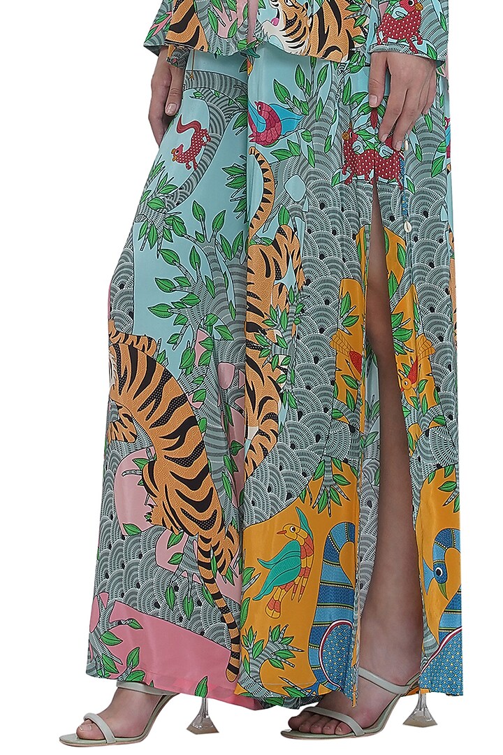 Multi-Colored Crepe Printed Flared Trousers by Limerick By Abirr N' Nanki at Pernia's Pop Up Shop