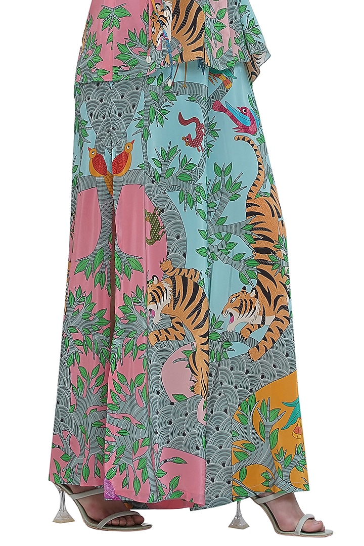 Multi-Colored Crepe Printed Flared Trousers by Limerick By Abirr N' Nanki at Pernia's Pop Up Shop