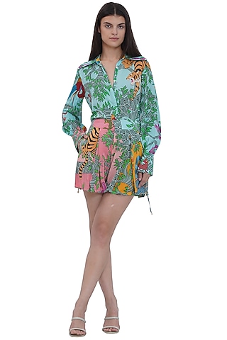 Multi-Colored Crepe Printed Pleated Shorts by Limerick By Abirr N' Nanki