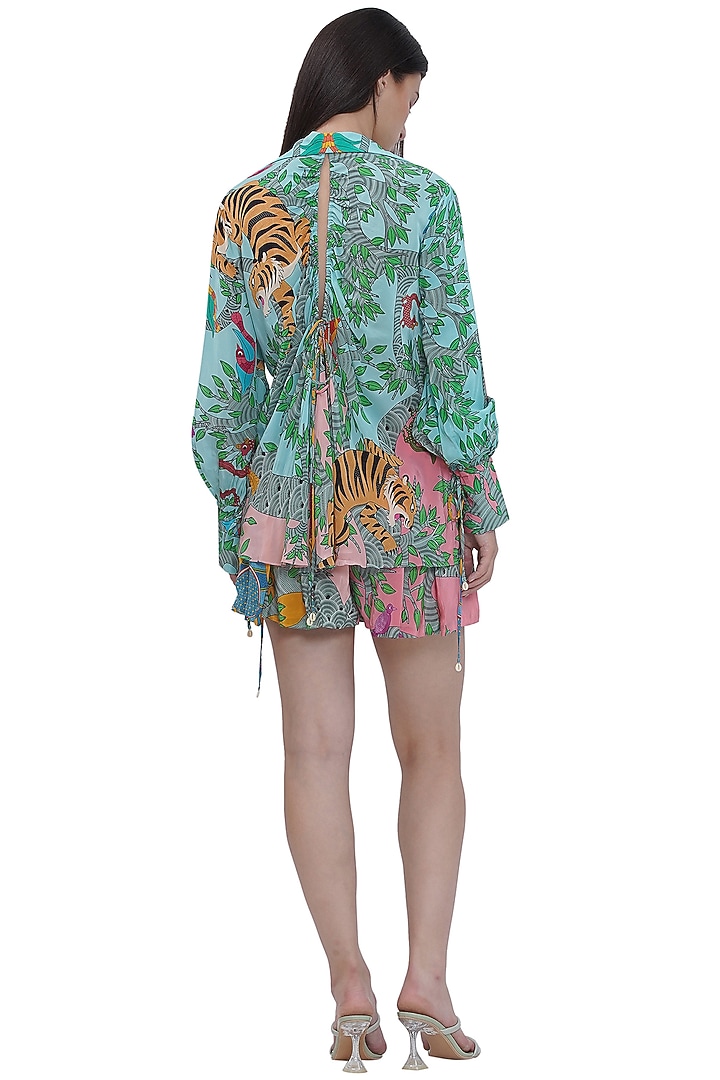 Multi-Colored Crepe Printed Pleated Shorts by Limerick By Abirr N' Nanki at Pernia's Pop Up Shop