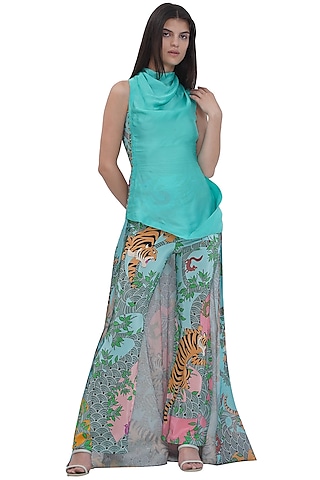 Multi-Colored Crepe Printed Straight Fit Trousers by Limerick By Abirr N' Nanki