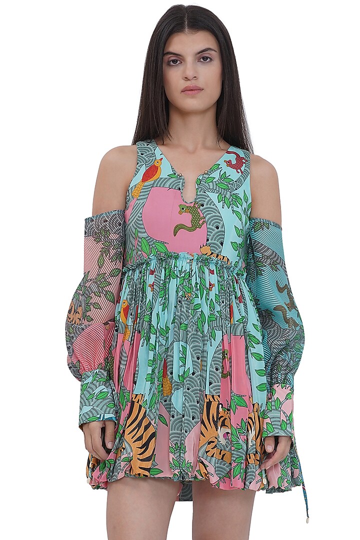 Multi-Colored Striped Textured Organza Printed Vacation Dress by Limerick By Abirr N' Nanki at Pernia's Pop Up Shop
