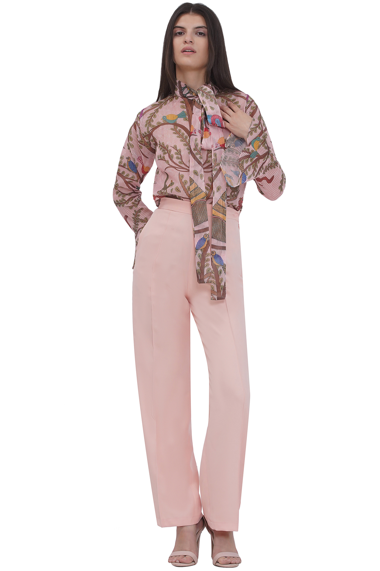 Pink Brushed Crepe HIgh-Waist Pants by Limerick By Abirr N' Nanki at Pernia's Pop Up Shop
