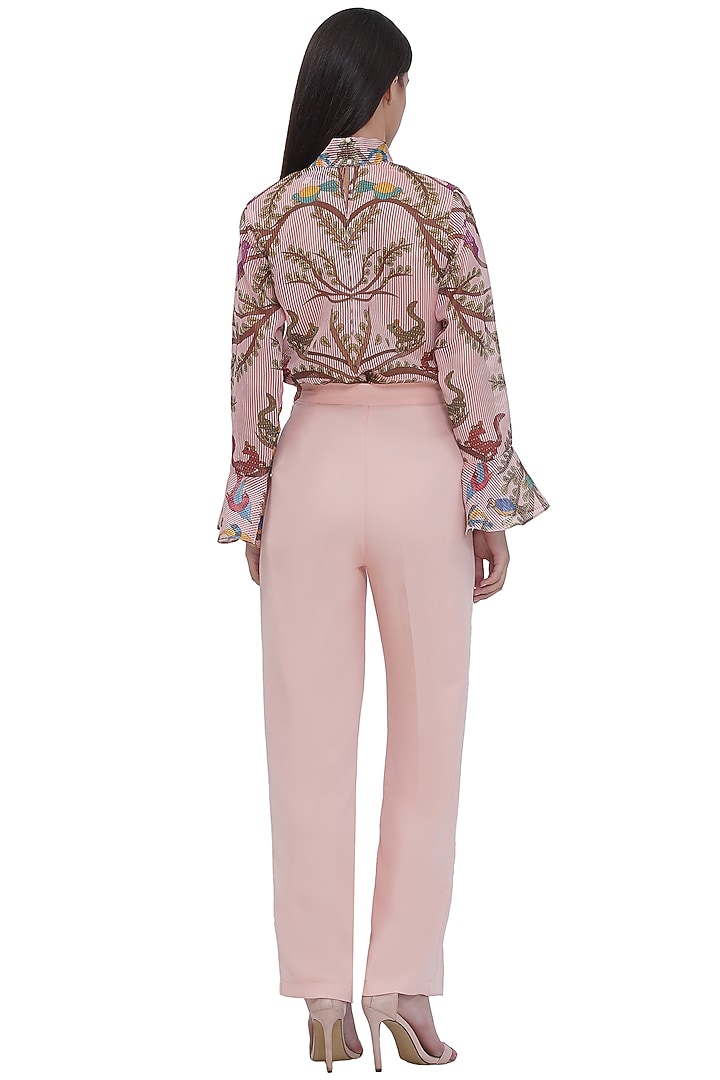 Pink Brushed Crepe HIgh-Waist Pants by Limerick By Abirr N' Nanki at Pernia's Pop Up Shop