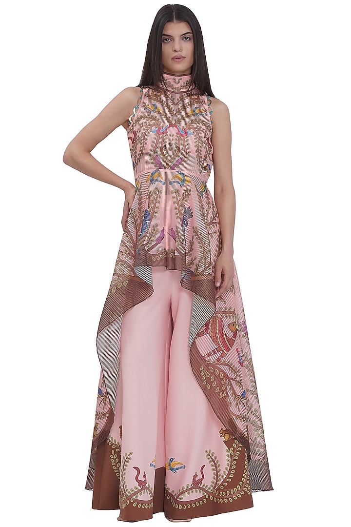 Multi-Colored Striped Textured Organza Embellished Halter-Neck Tunic by Limerick By Abirr N' Nanki at Pernia's Pop Up Shop