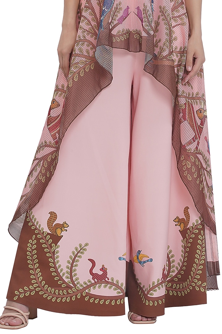 Pink Brushed Crepe Flared Pants by Limerick By Abirr N' Nanki at Pernia's Pop Up Shop