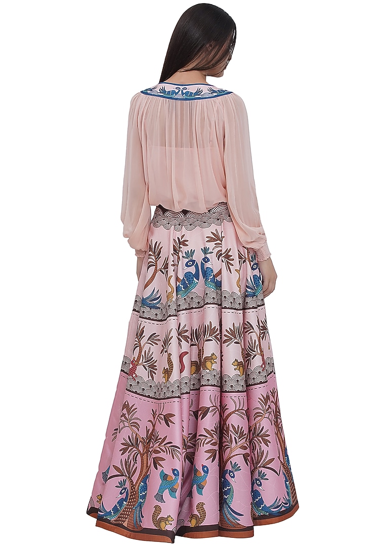 Pink Georgette Printed Balloon Top by Limerick By Abirr N' Nanki at Pernia's Pop Up Shop