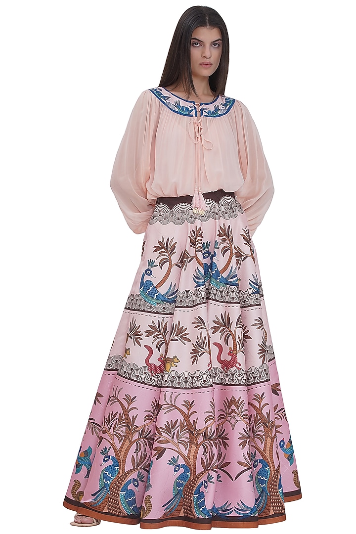 Pink Georgette Printed Balloon Top by Limerick By Abirr N' Nanki at Pernia's Pop Up Shop