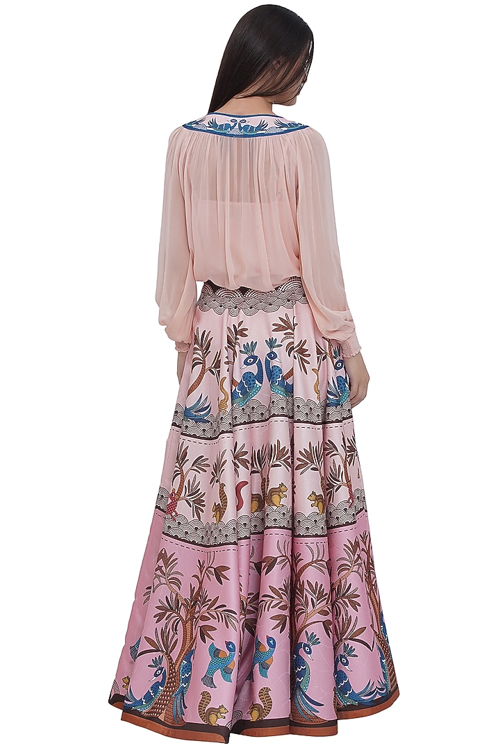 Multi-Colored Scallop Textured Satin Floral Printed Skirt by Limerick By Abirr N' Nanki at Pernia's Pop Up Shop