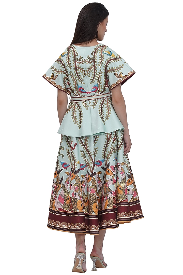 Multi-Colored Scallop Textured Satin Printed Top With Belt by Limerick By Abirr N' Nanki at Pernia's Pop Up Shop