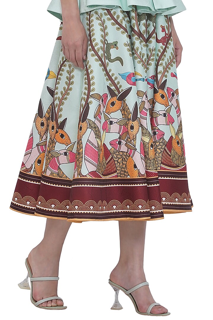 Multi-Colored Scallop Textured Satin Printed Top With Belt by Limerick By Abirr N' Nanki at Pernia's Pop Up Shop