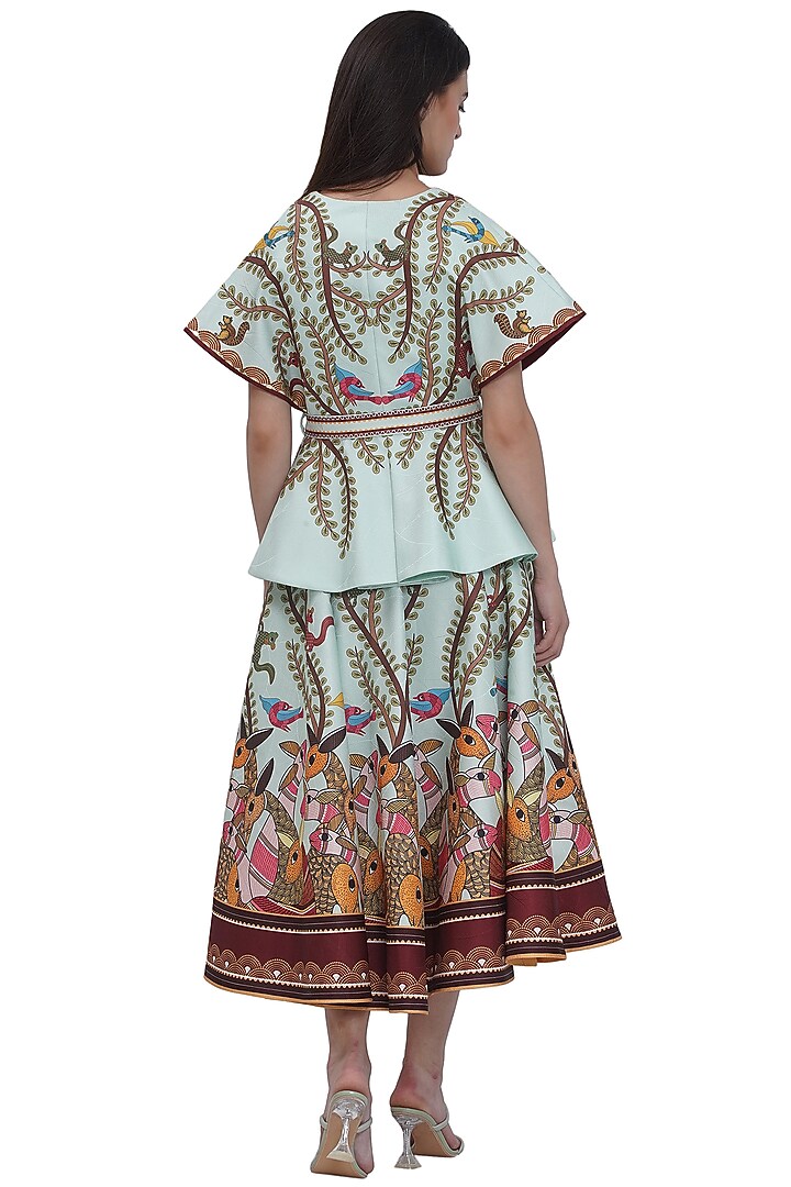 Multi-Colored Scallop Textured Satin Floral Printed Skirt by Limerick By Abirr N' Nanki at Pernia's Pop Up Shop