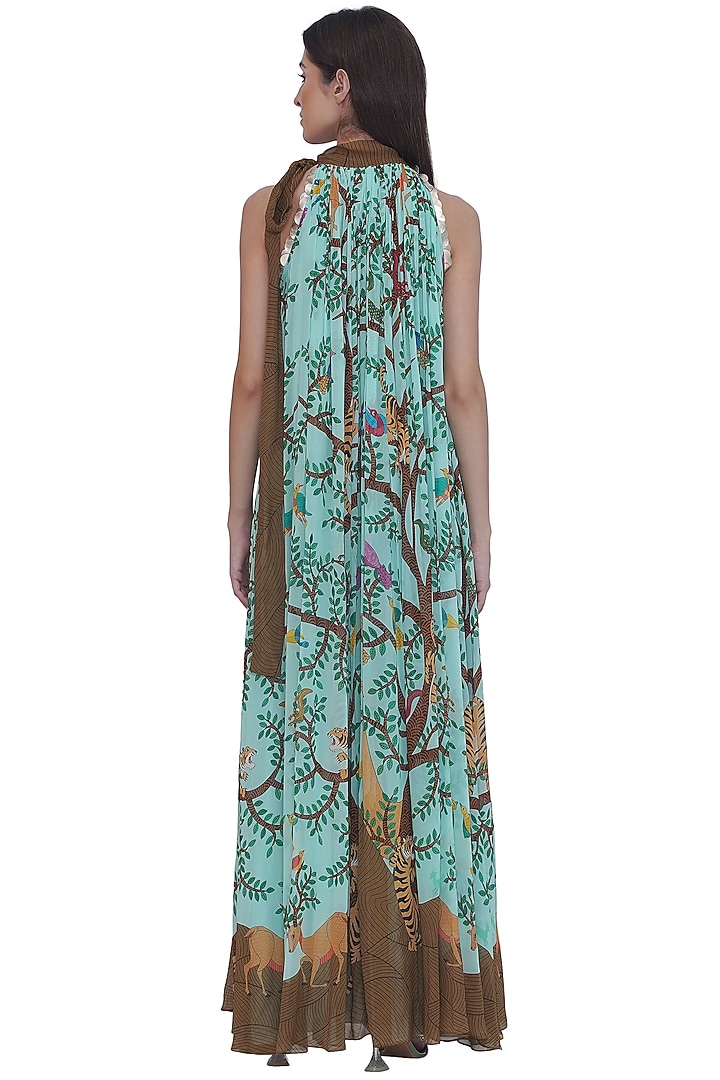 Multi-Colored Georgette Printed Pleated Maxi Vacation Dress by Limerick By Abirr N' Nanki at Pernia's Pop Up Shop