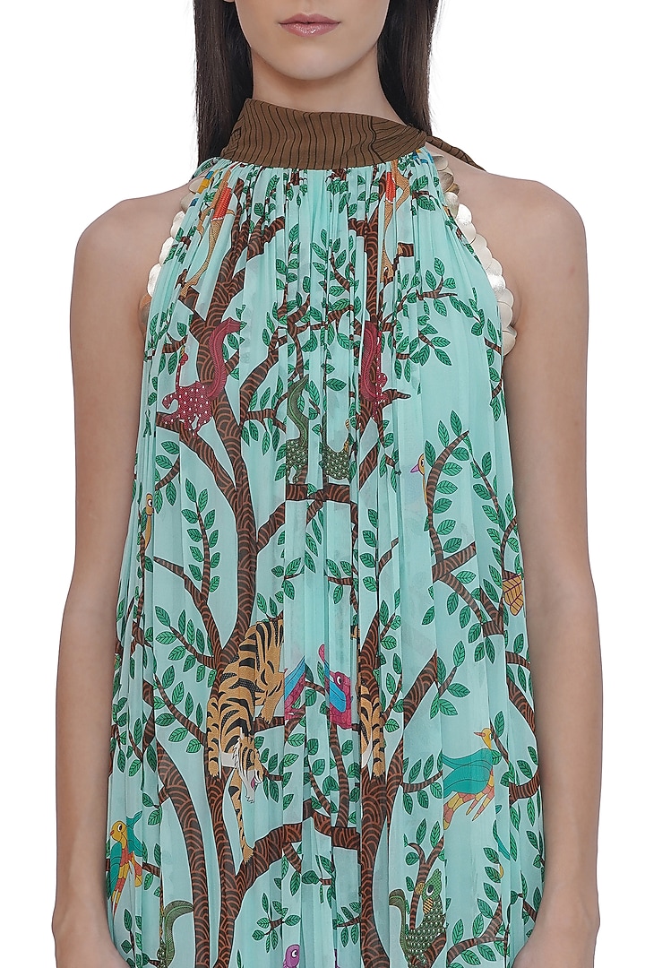 Multi-Colored Georgette Printed Pleated Maxi Vacation Dress by Limerick By Abirr N' Nanki at Pernia's Pop Up Shop