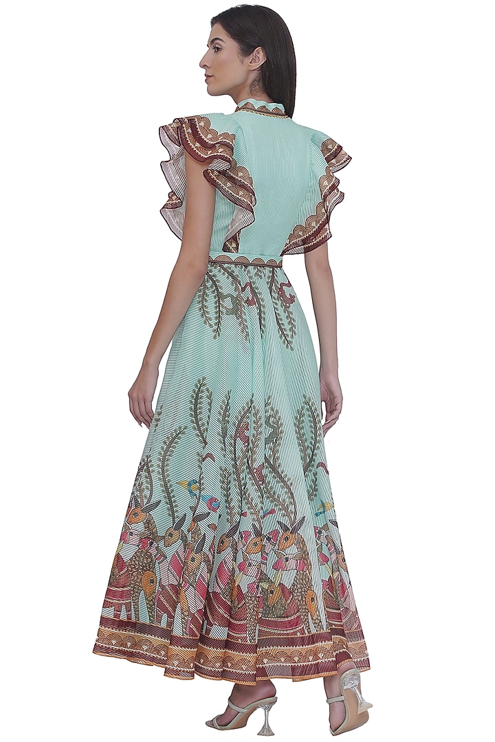 Multi-Colored Stripe Textured Organza Printed Maxi Vacation Dress by Limerick By Abirr N' Nanki at Pernia's Pop Up Shop