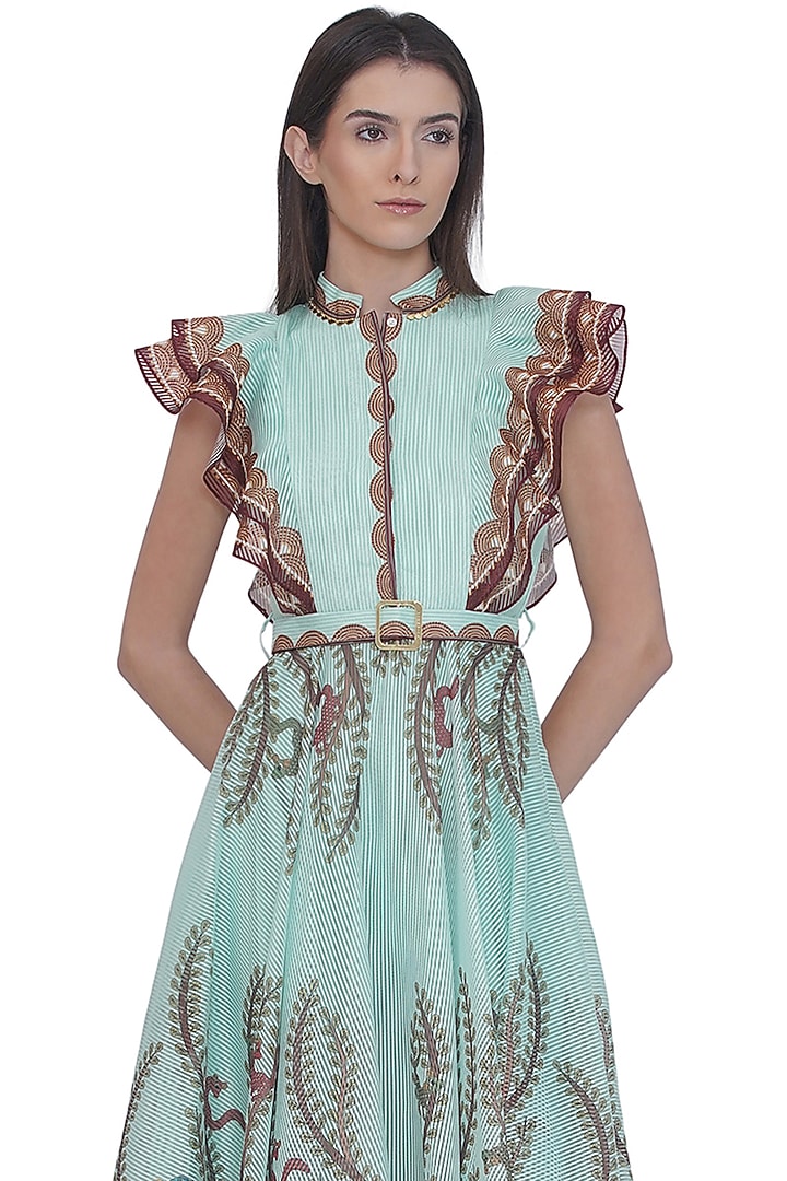 Multi-Colored Stripe Textured Organza Printed Maxi Vacation Dress by Limerick By Abirr N' Nanki at Pernia's Pop Up Shop