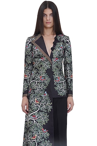Multi-Colored Stripes Textured Organza Printed Asymmetric Jacket by Limerick By Abirr N' Nanki