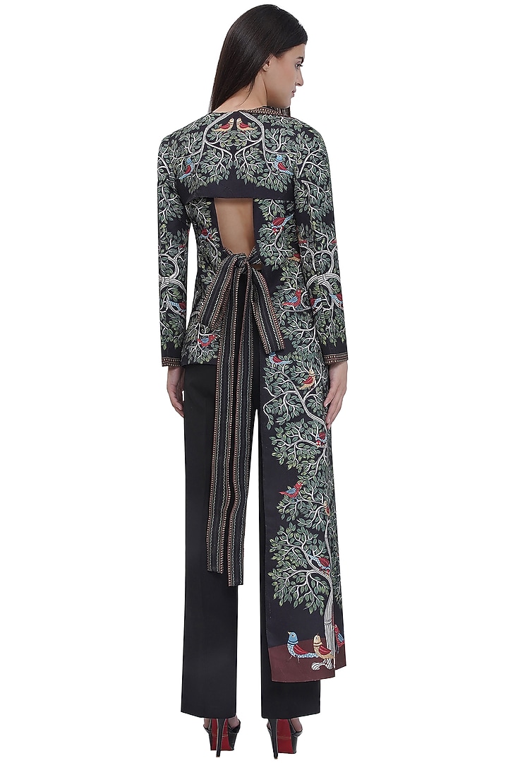 Black Brushed Crepe Printed Straight Fit Pants by Limerick By Abirr N' Nanki at Pernia's Pop Up Shop