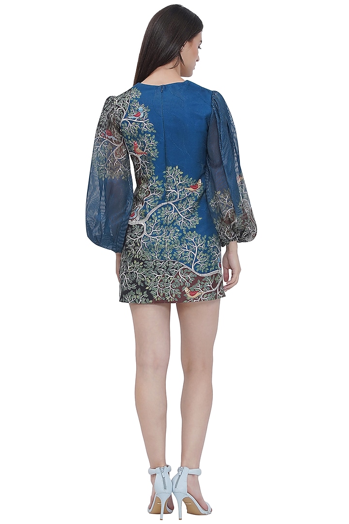 Multi-Colored Stripe Textured Satin Printed Mini Vacation Dress by Limerick By Abirr N' Nanki at Pernia's Pop Up Shop