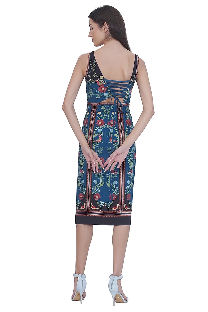 Blue Brushed Crepe Printed Midi Vacation Dress by Limerick By Abirr N' Nanki at Pernia's Pop Up Shop