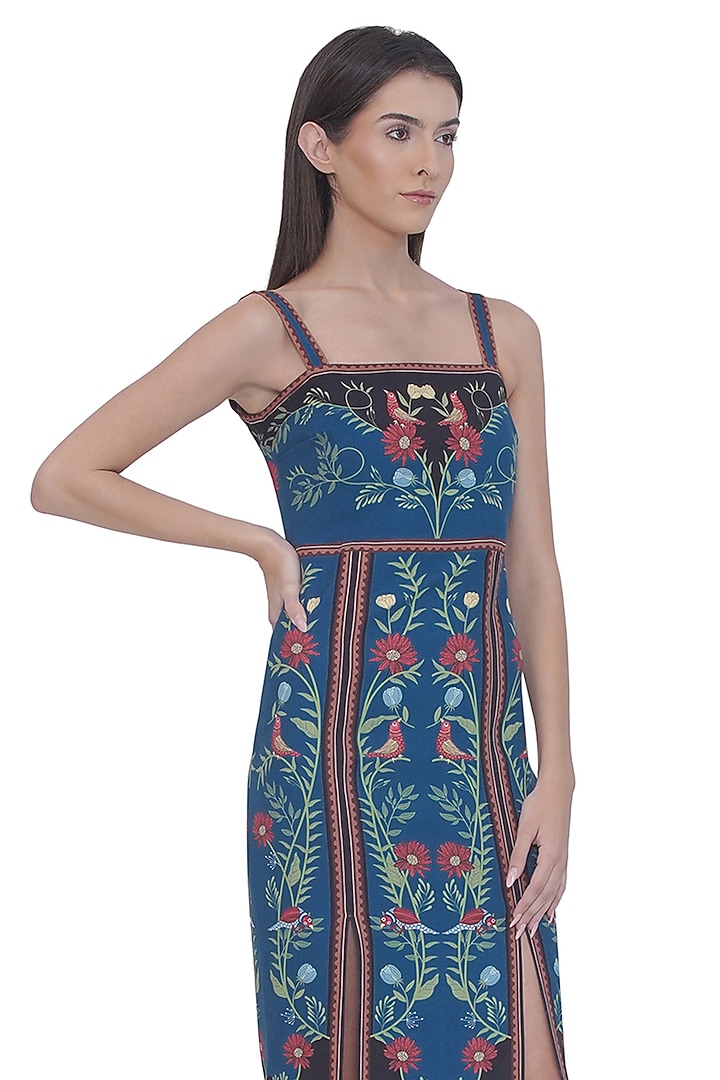Blue Brushed Crepe Printed Midi Vacation Dress by Limerick By Abirr N' Nanki at Pernia's Pop Up Shop