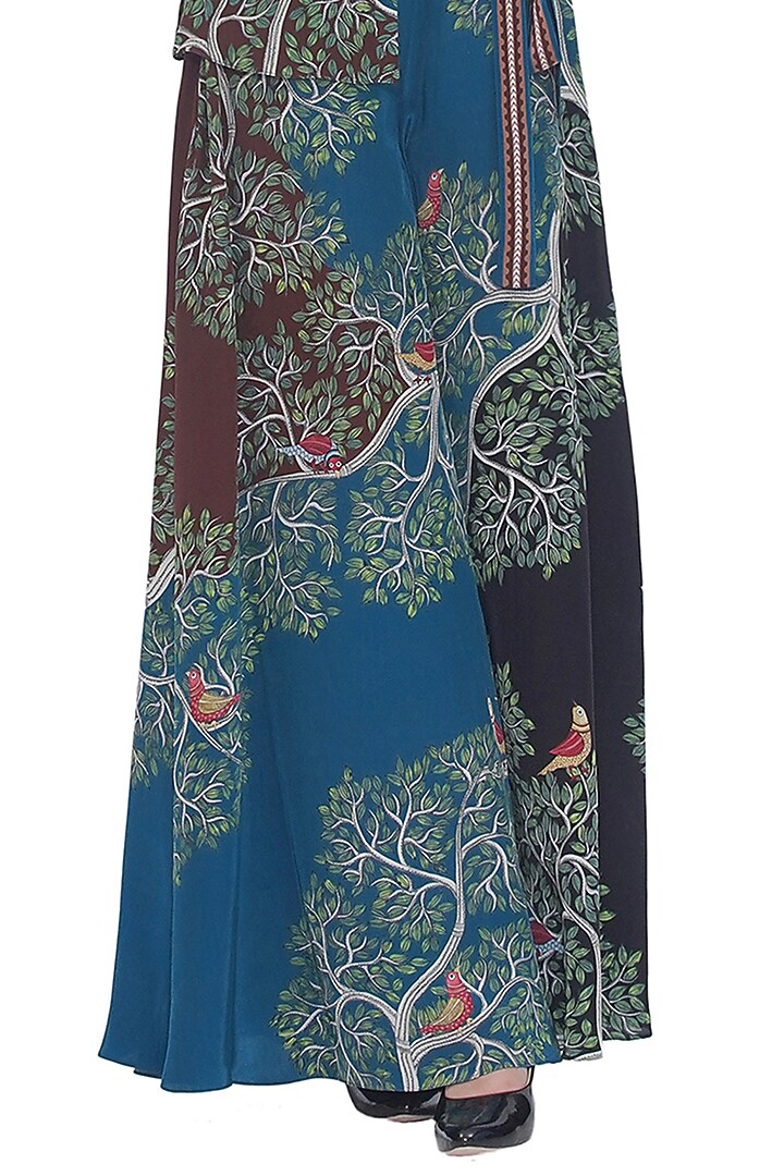 Blue Crepe Placement Printed Flared Pants by Limerick By Abirr N' Nanki at Pernia's Pop Up Shop