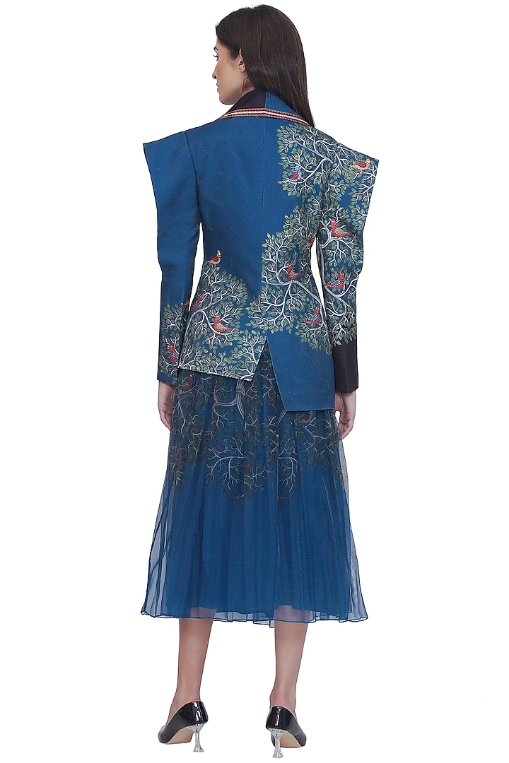 Blue Scallop Textured Satin Printed Structured Jacket by Limerick By Abirr N' Nanki at Pernia's Pop Up Shop
