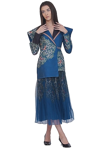 Blue Organza Flared Skirt by Limerick By Abirr N' Nanki
