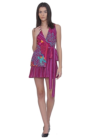 Pink Crepe Printed Tie-Up Wrap Playsuit by Limerick By Abirr N' Nanki