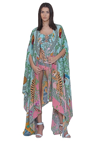 Multi-Colored Crepe Printed Cape by Limerick By Abirr N' Nanki
