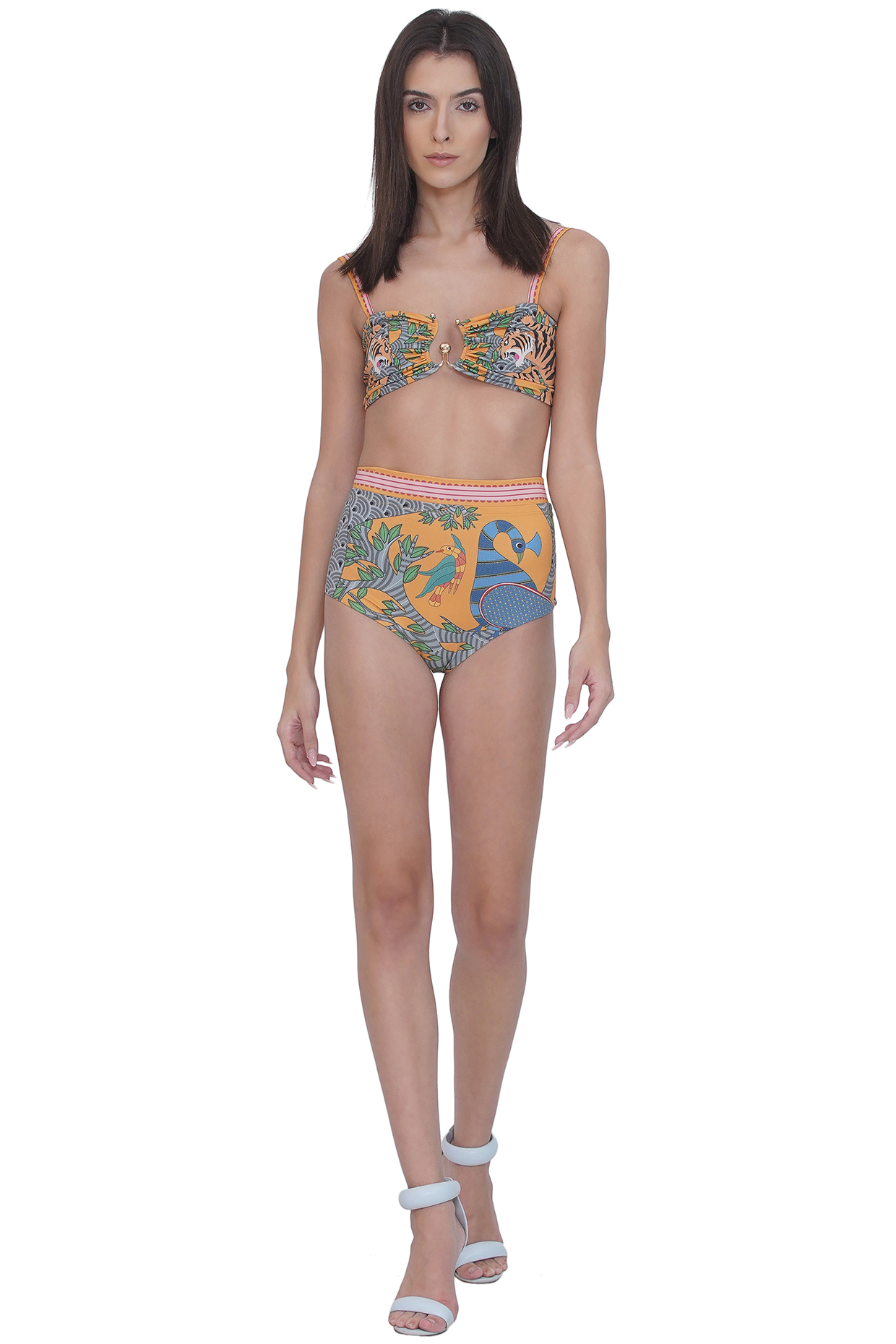 Multi-Colored Spandex & Polyester Printed Ruched Bikini Set by Limerick By Abirr N' Nanki at Pernia's Pop Up Shop