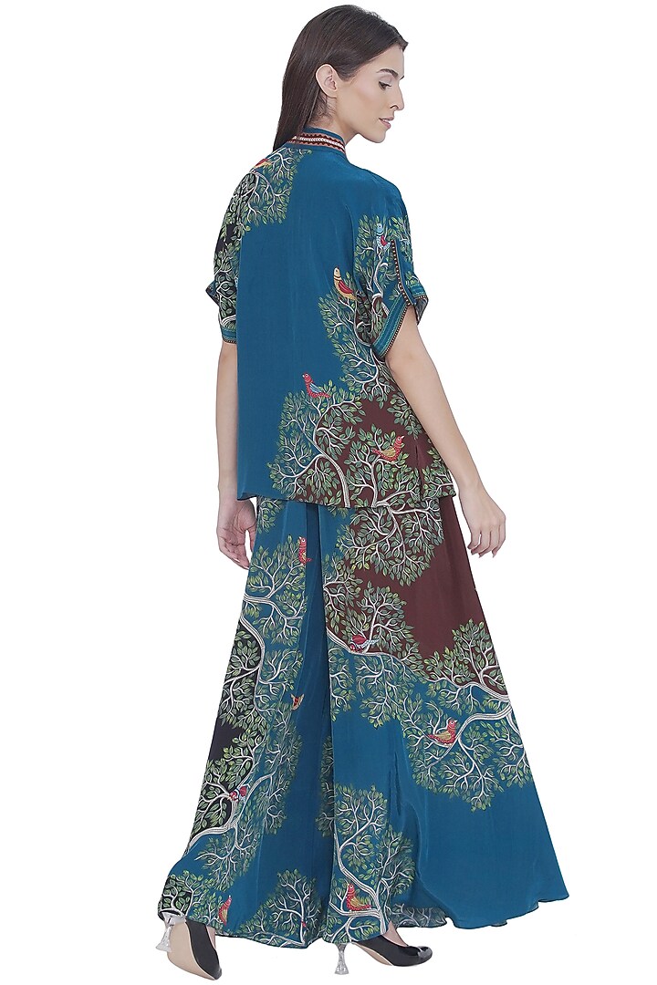 Blue Crepe Placement Printed Shirt by Limerick By Abirr N' Nanki at Pernia's Pop Up Shop