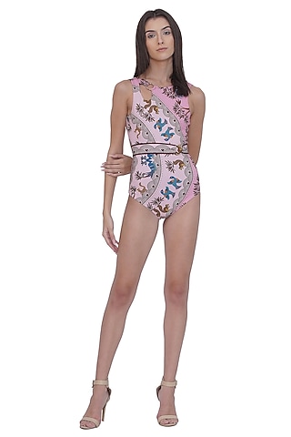 Multi-Colored Spandex Placement Printed Monokini by Limerick By Abirr N' Nanki