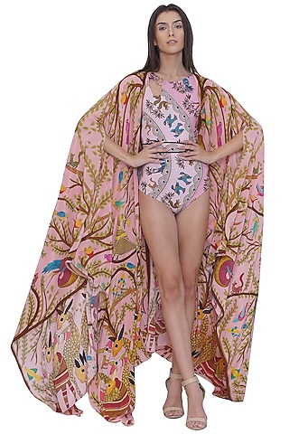 Multi-Colored Crepe Printed Cape by Limerick By Abirr N' Nanki