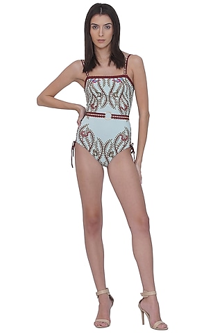 Multi-Colored Spandex Monokini With Belt by Limerick By Abirr N' Nanki