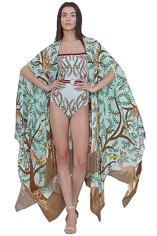 Multi-Colored Crepe Printed Flowy Cape by Limerick By Abirr N' Nanki