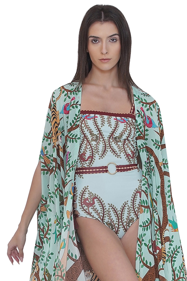 Multi-Colored Crepe Printed Flowy Cape by Limerick By Abirr N' Nanki at Pernia's Pop Up Shop