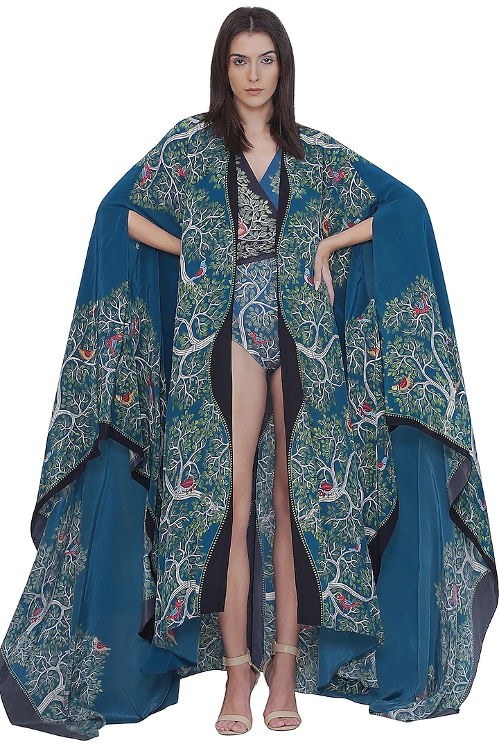 Multi-Colored Crepe Printed Flowy Cape by Limerick By Abirr N' Nanki at Pernia's Pop Up Shop