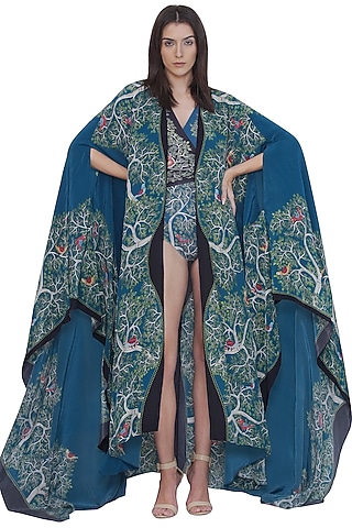 Multi-Colored Crepe Printed Flowy Cape by Limerick By Abirr N' Nanki