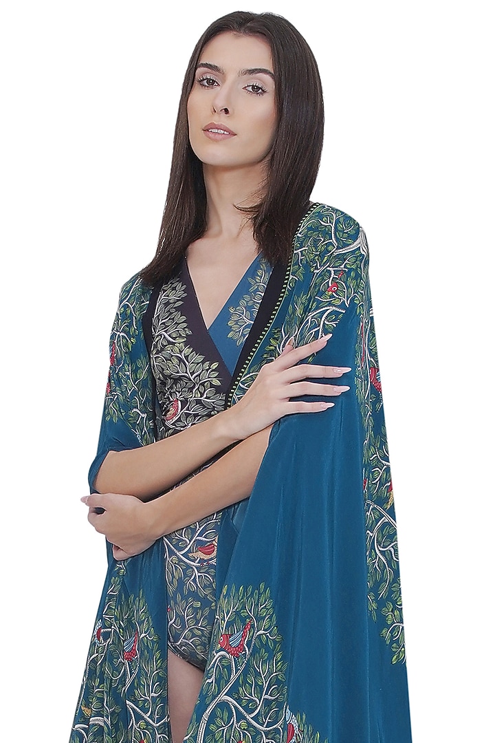 Multi-Colored Crepe Printed Flowy Cape by Limerick By Abirr N' Nanki at Pernia's Pop Up Shop
