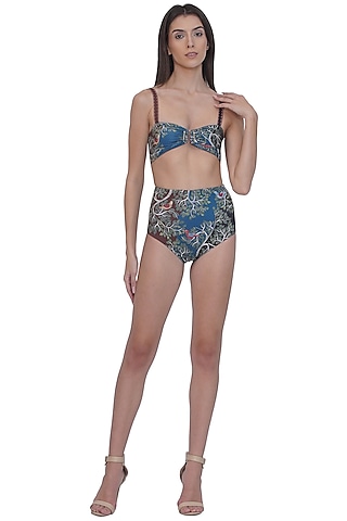 Multi-Colored Spandex Printed Bikini Set by Limerick By Abirr N' Nanki