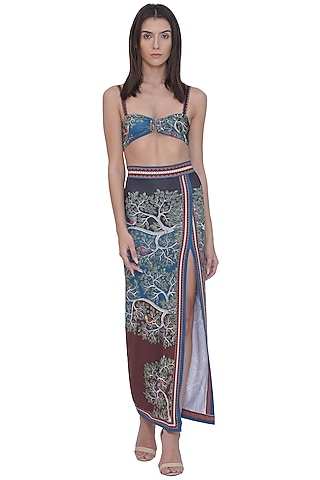 Multi-Colored Spandex Printed Slit Skirt by Limerick By Abirr N' Nanki