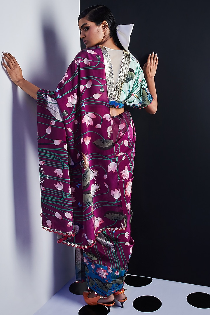 Blue Embroidered Draped Blouse by Limerick By Abirr N' Nanki at Pernia's Pop Up Shop