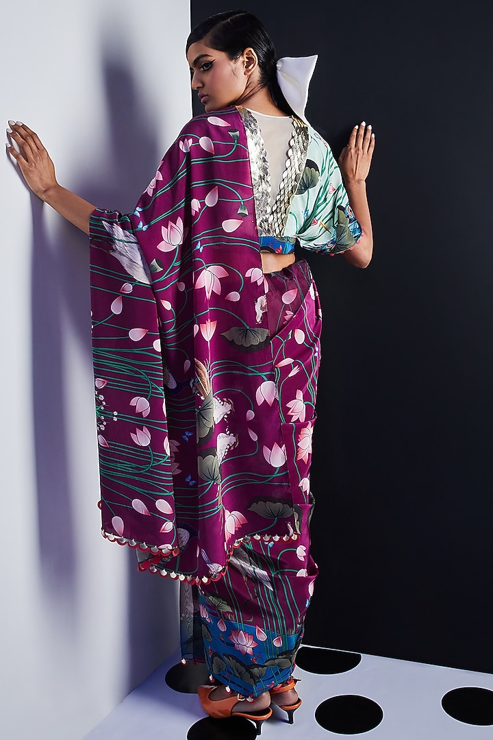 Purple Embroidered & Printed Festive Saree by Limerick By Abirr N' Nanki at Pernia's Pop Up Shop