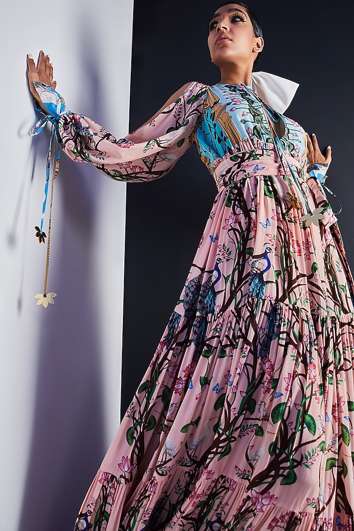 Pink Embroidered Maxi Vacation Dress by Limerick By Abirr N' Nanki at Pernia's Pop Up Shop
